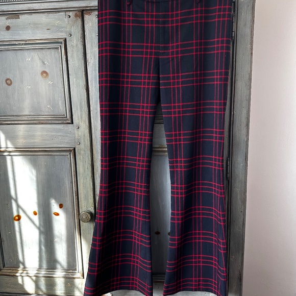 Smythe Wool Plaid Boot Cut Flare Pants Red/Navy Size 4 - Picture 6 of 12